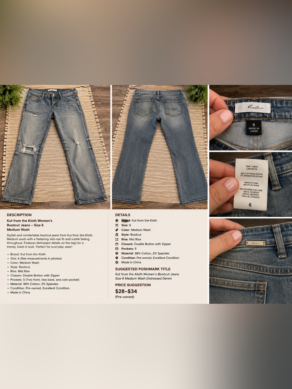 Kut from the Kloth Medium Wash Bootcut Jeans with Subtle Distress